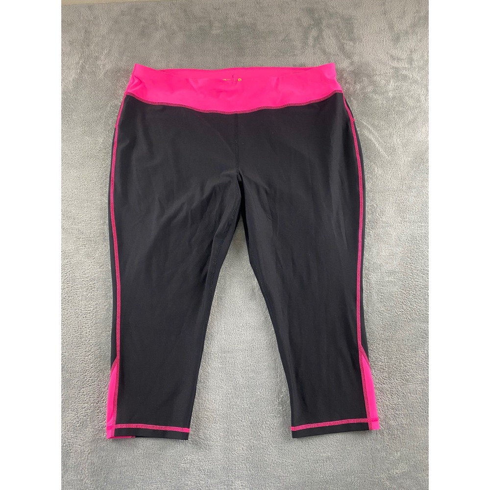 Xersion Womens 2X Black Hot Pink Capri Leggings Fitted Activewear Yoga Pants